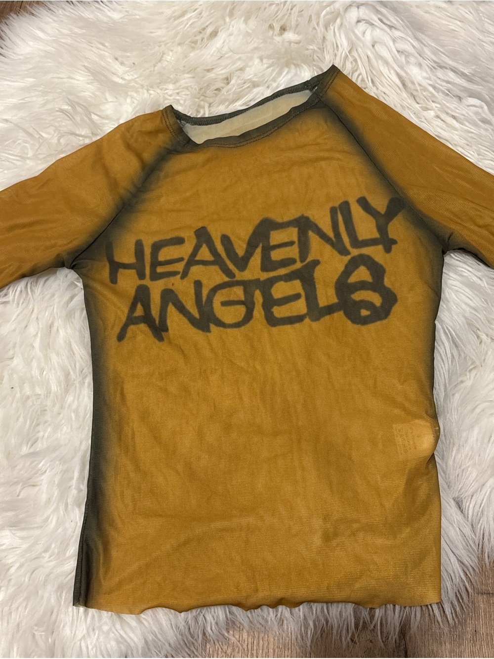 Heavenly Angels Graphic Mesh Top - Mustard Black